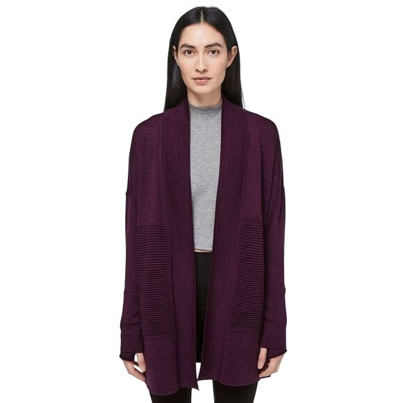 Lululemon Sit In Lotus Wrap II Heathered Plum Cardigan Merino Wool Sweater A32 - Picture 1 of 8